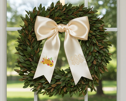 Custom Satin Monogrammed Thanksgiving Wreath Sash