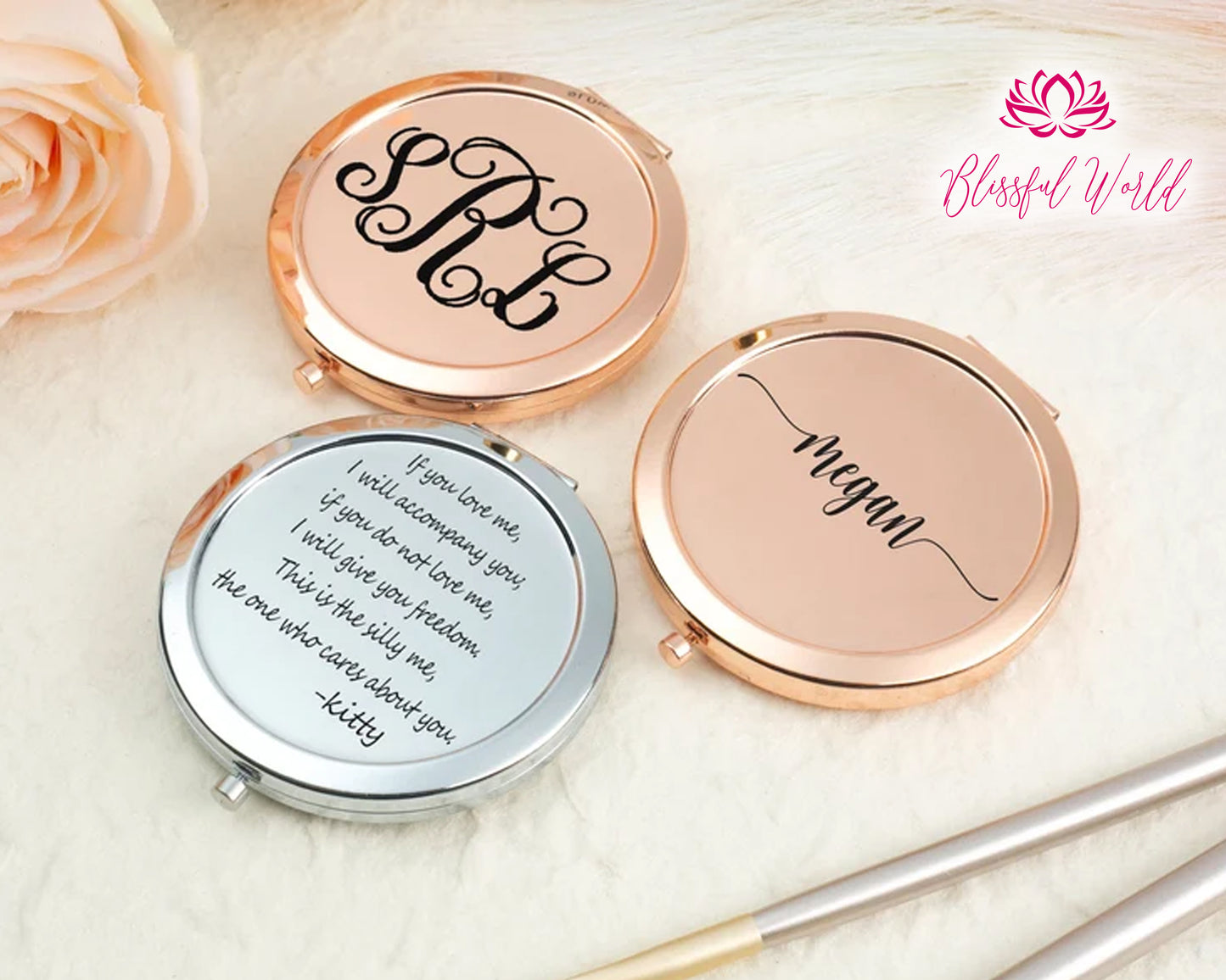 Custom Compact Pocket Folding Mirror Wedding Gift Compact Mirror Personalized Makeup Mirror Bachelorette Bridal Shower Party Favors