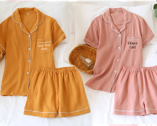Soft and breathable muslin short pajama set for kids, available in a variety of charming colors. Lightweight and comfy, perfect for warm nights and gentle on delicate skin.