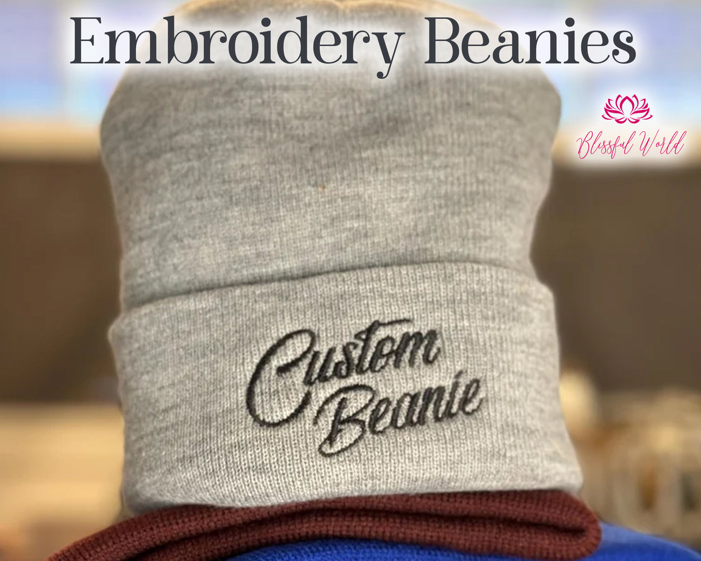 Custom Embroidered Cuffed Beanies Embroidery Cap Personalized Hat Text Knit Hat