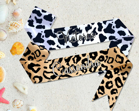 Customized Leopard Print Bride To Be Sash Bridal Shower Sash Bachelorette Sash Leopard Birthday Sash