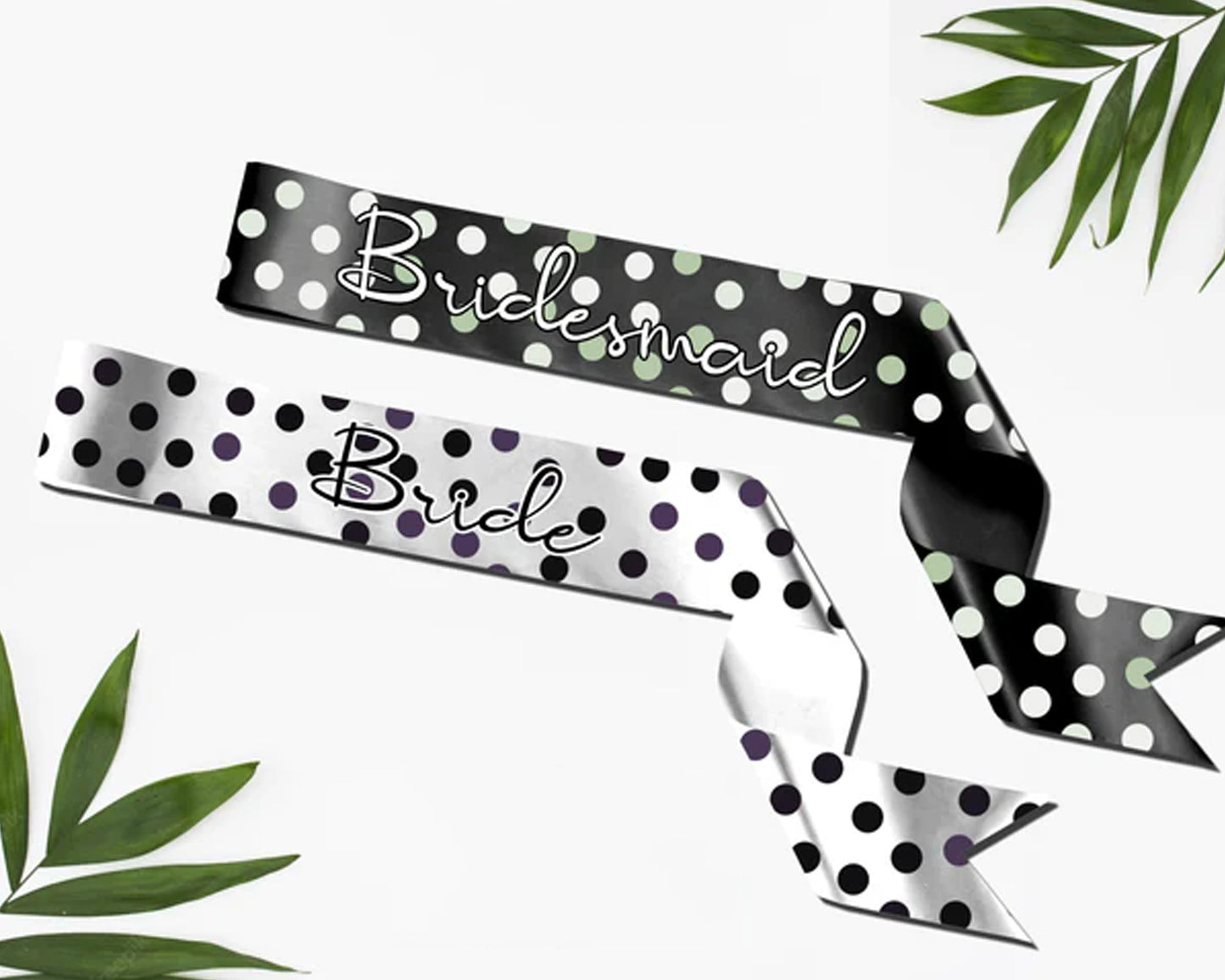 Stylish custom sash for the bride and bridesmaids, designed with elegant lettering and a satin finish, perfect for weddings and bridal parties.