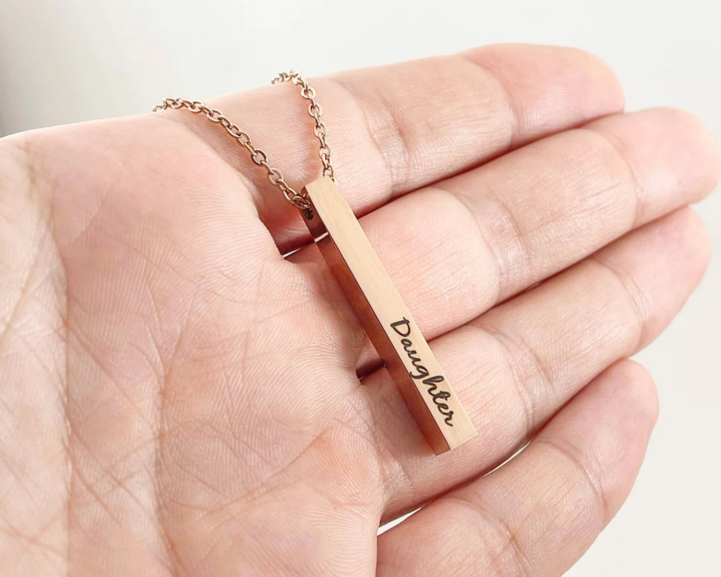 Personalized 3D Vertical Bar Necklace, Customize 4 Sides with Engraving, Valentines Day Gift for Mom, Family Name Necklace Gift for Bridals