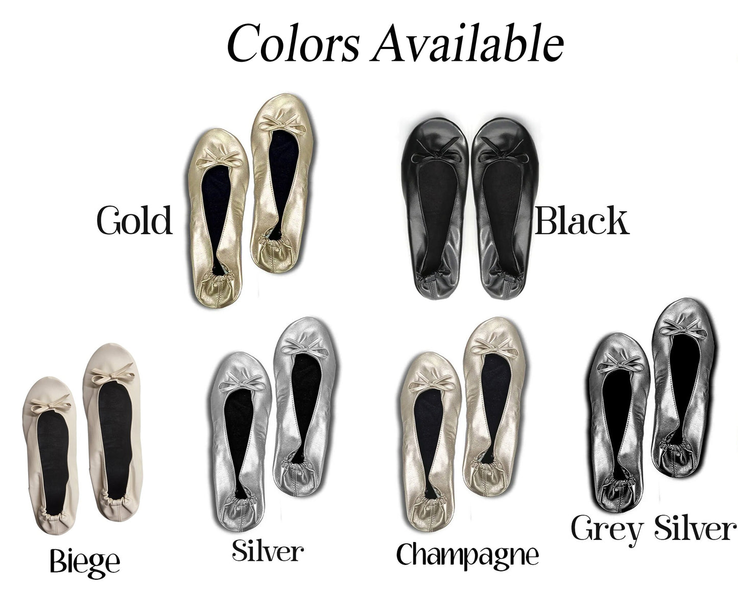 Color options for flat shoes displayed with text labels.