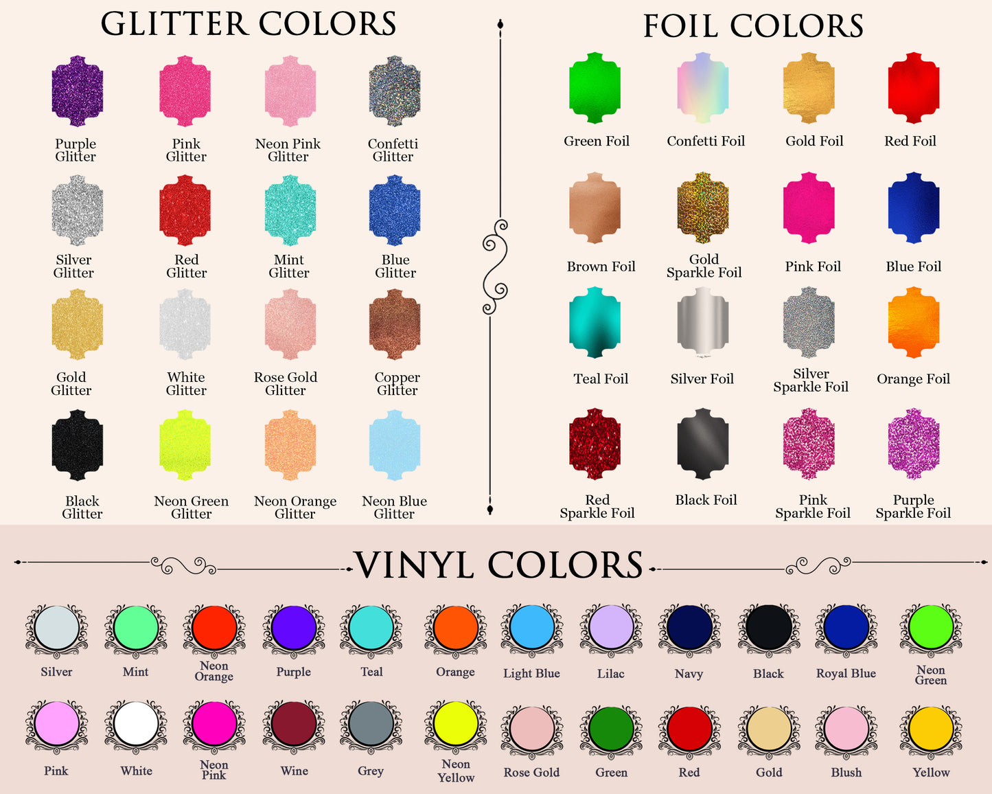 Vinyl color page Glitter color page Foil color page Usa