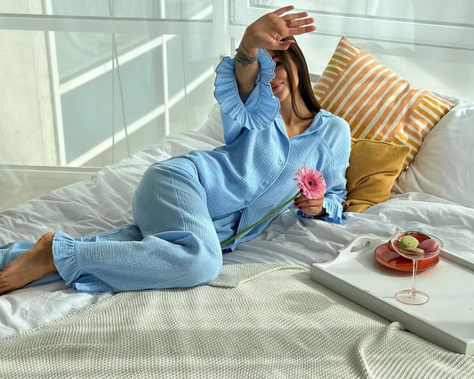 Muslin Pajama set cotton pyjama Bachelorette party pjs Bridal pajamas Bridal pajamas Cotton Ruffle set