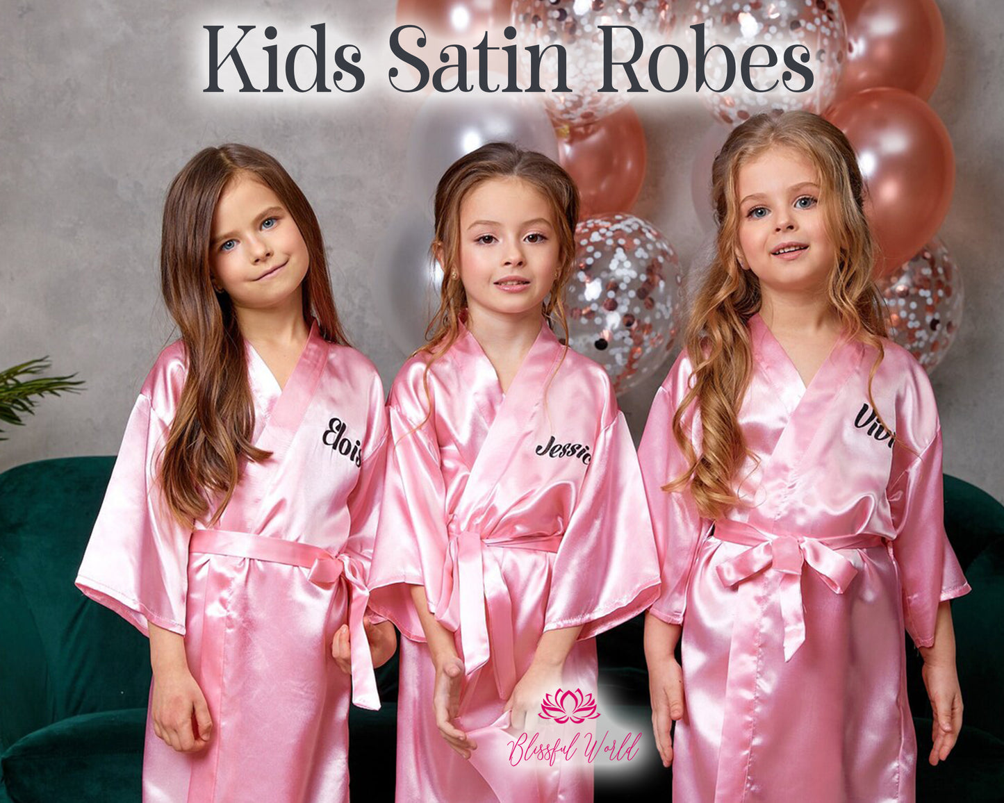 Custom Spa Birthday party robes, Custom kids satin robes, Sleepover party robes, Bridesmaid robes, Personalized kids robes