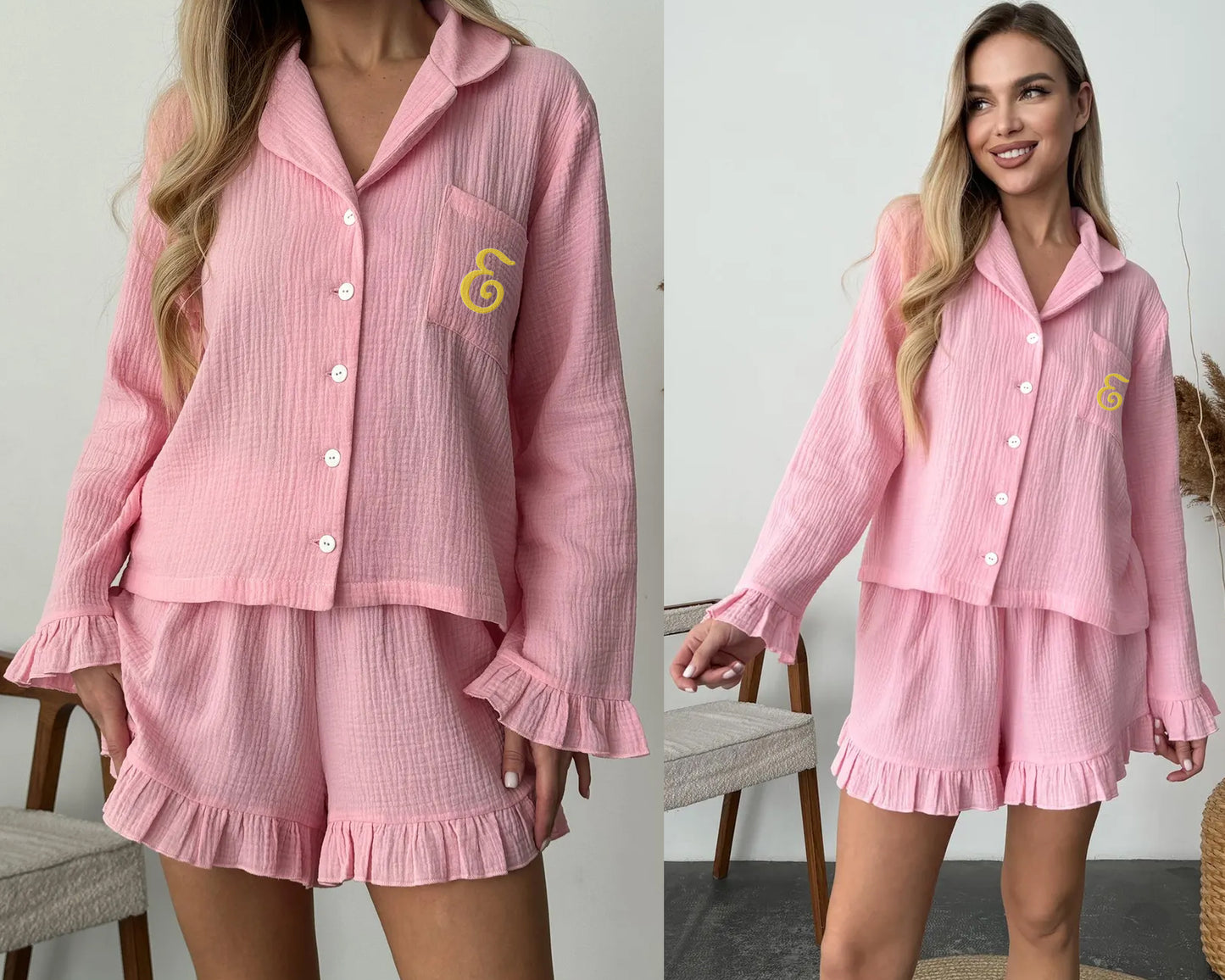 Custom Bridesmaid Ruffle Pajamas Bachelorette Party Ruffle Satin Pjs Set Birthday Party Pajama Bridesmaid Gift