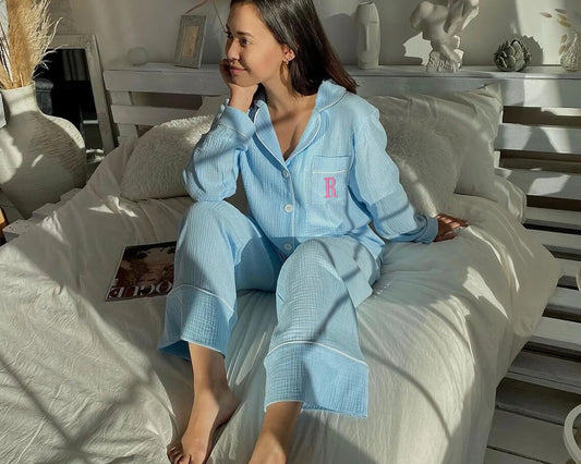 Muslin Pajama Muslin Sleepwear Cotton Set Cotton Pajamas Bridal Bachelorette Pajama Set Muslin Loungewear