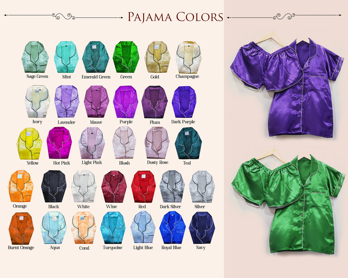 Persnolised Pjs Color Chart Guide For Women's