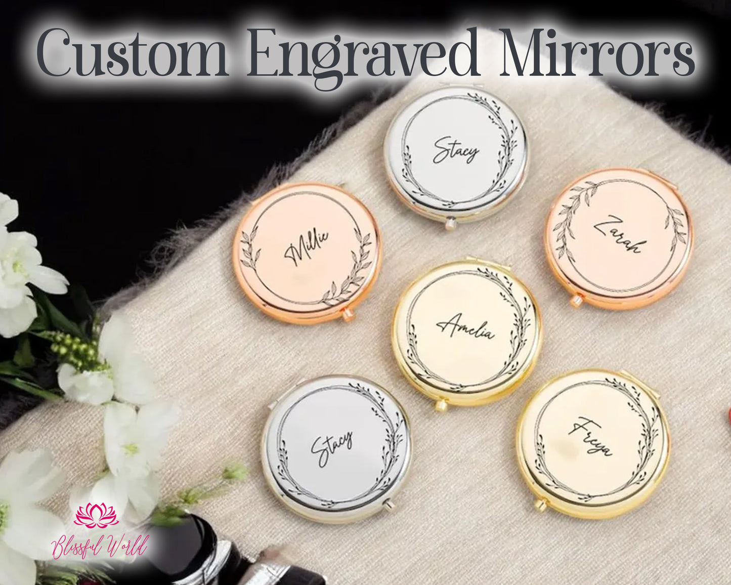Personalized Compact Mirror Bridesmaid Gifts Engraved Pocket Mirror for Bridesmaid Custom Wedding or Birthday Keepsake Gifts