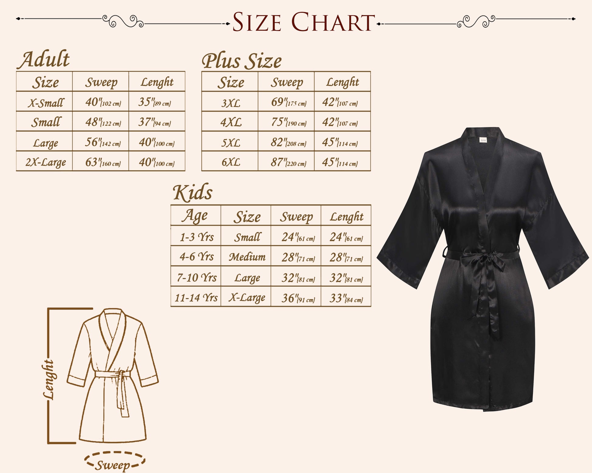 Women Robe Size Chart Guide