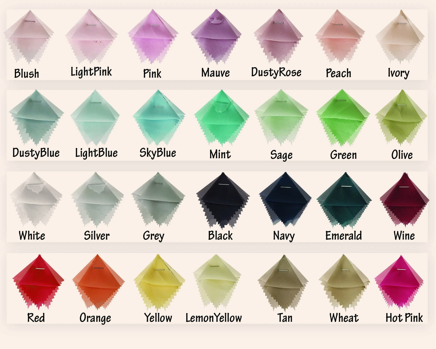 Color swatch chart with various color names