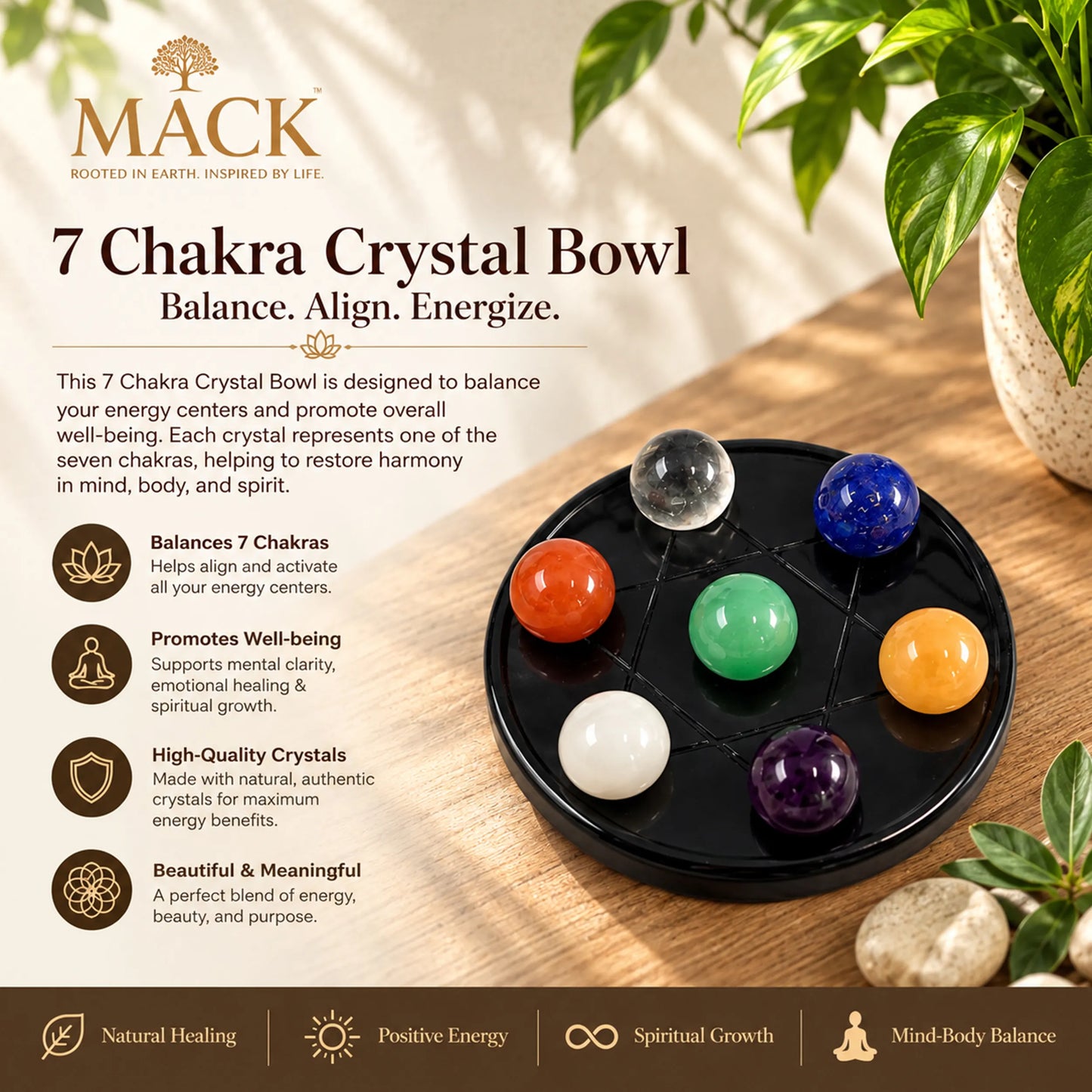 Seven Chakra Crystal Healing Stone Sphere Set with Display Tray functionality