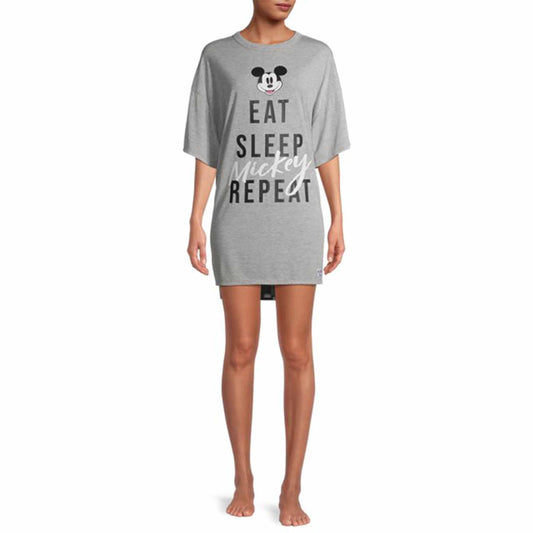 Gray t-shirt with 'Eat Sleep Mickey Repeat' text and Mickey Mouse head design on a white background