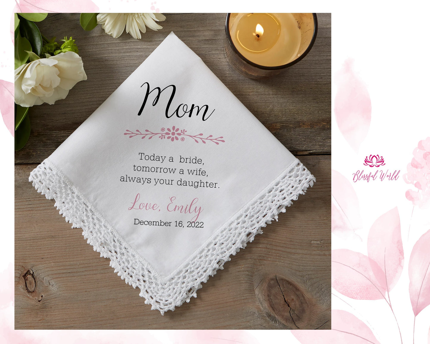 personalized handkerchief, wedding handkerchief, initials and heart hankie, gift from bride to groom, mother of the bride gift