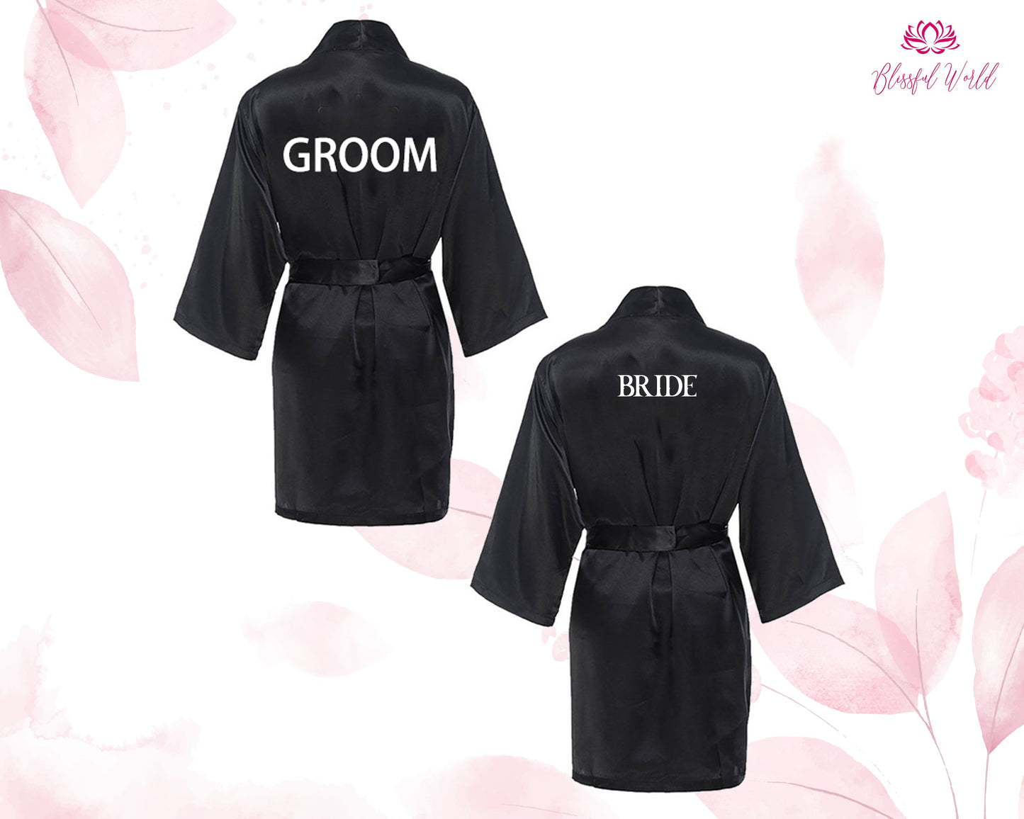 Groom and Bride Satin Robes, Customized Wedding robes, Personalized robes, Anniversary gift, Honeymoon gift, Custom Satin gown,