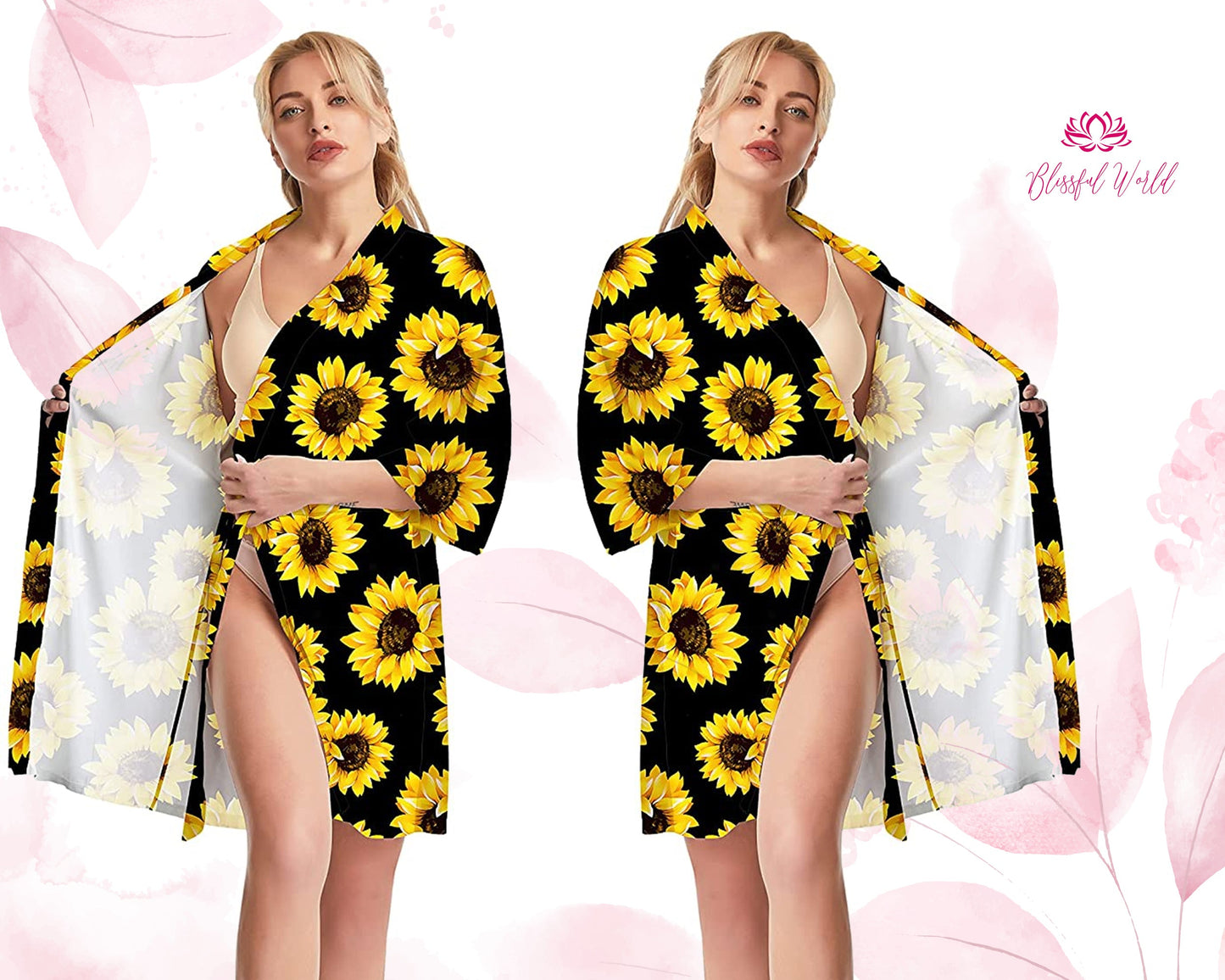 Floral Robes Satin Floral Robes Sunflower Robes Customized New Print Robes Bridesmaid Robe Personalized Robes Custom Robes Bridal Robe Kimono Robes Satin Robe
