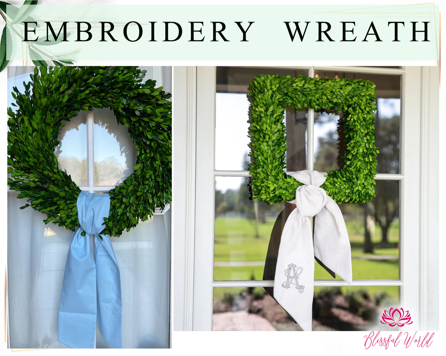 Monogram wreath sash, Customize wreath, Sashes, Custom Text, Christmas Wreath, Thanksgiving Sash, Door Hanging Wreath, Plain Wreath, Easter Wreath
