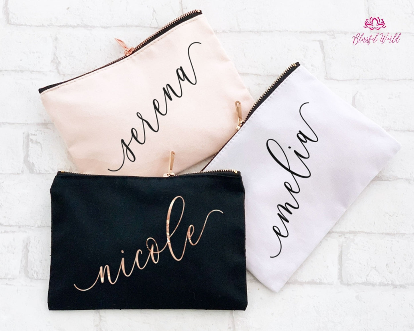 Cosmetic Bags - Custom Bridesmaid Gift for Her, Personalized GIft Bag for Mom, Teacher, Friend Birthday Monogram Cosmetic Bag