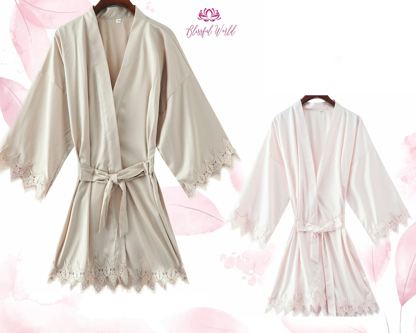 Satin Ruffle Bridal Robe Silky Bridesmaid Robes / Wedding Bridesmaid Gift / Bridal Party Robes / Personalized / Custom Robes / Robe/ Lace with Trim