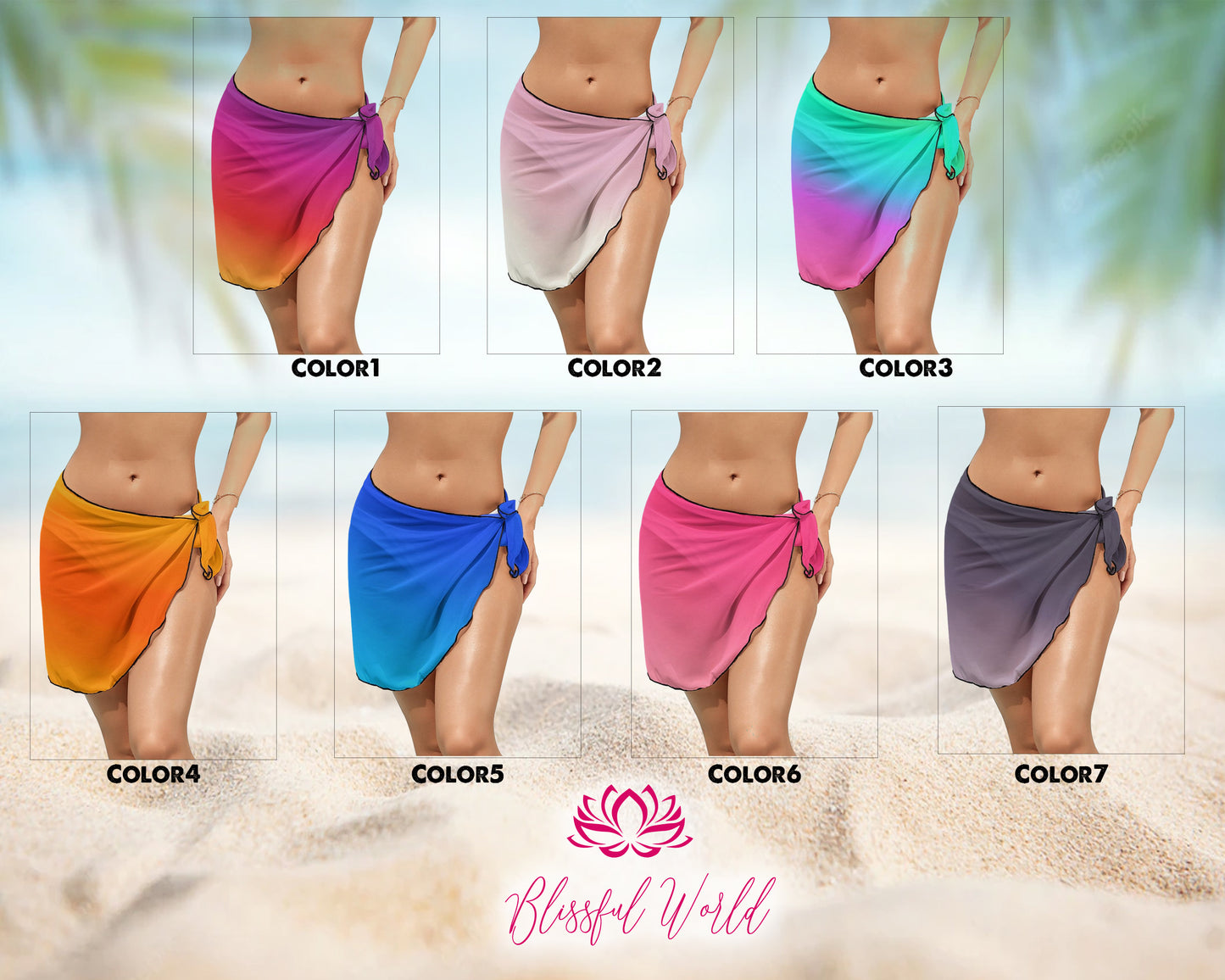 Custom Gradient Sarong Wrap – Multicolor Beach Cover-Up Personalized Swimwear Accessory Summer Gift for Bride