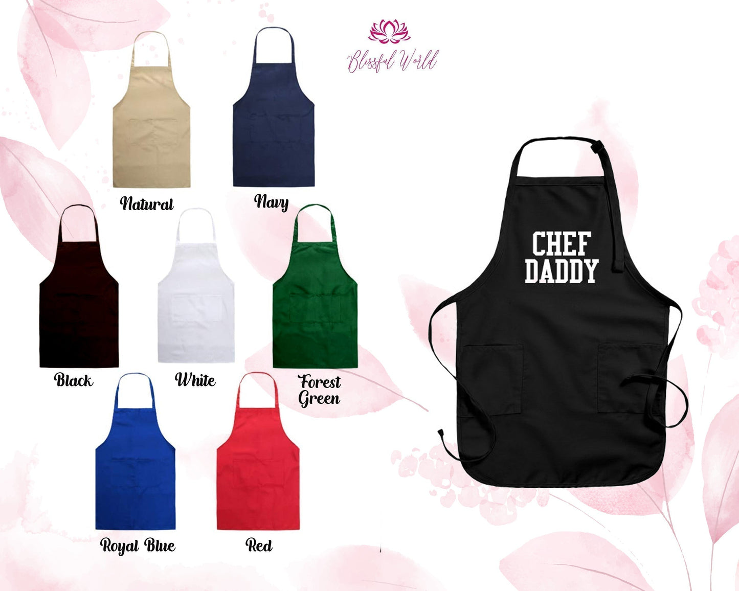 Personalized Canvas Chef Apron with Pockets Embroidered Kitchen Wear for Restaurants & Home Cooking, Personalized Embroidered Apron