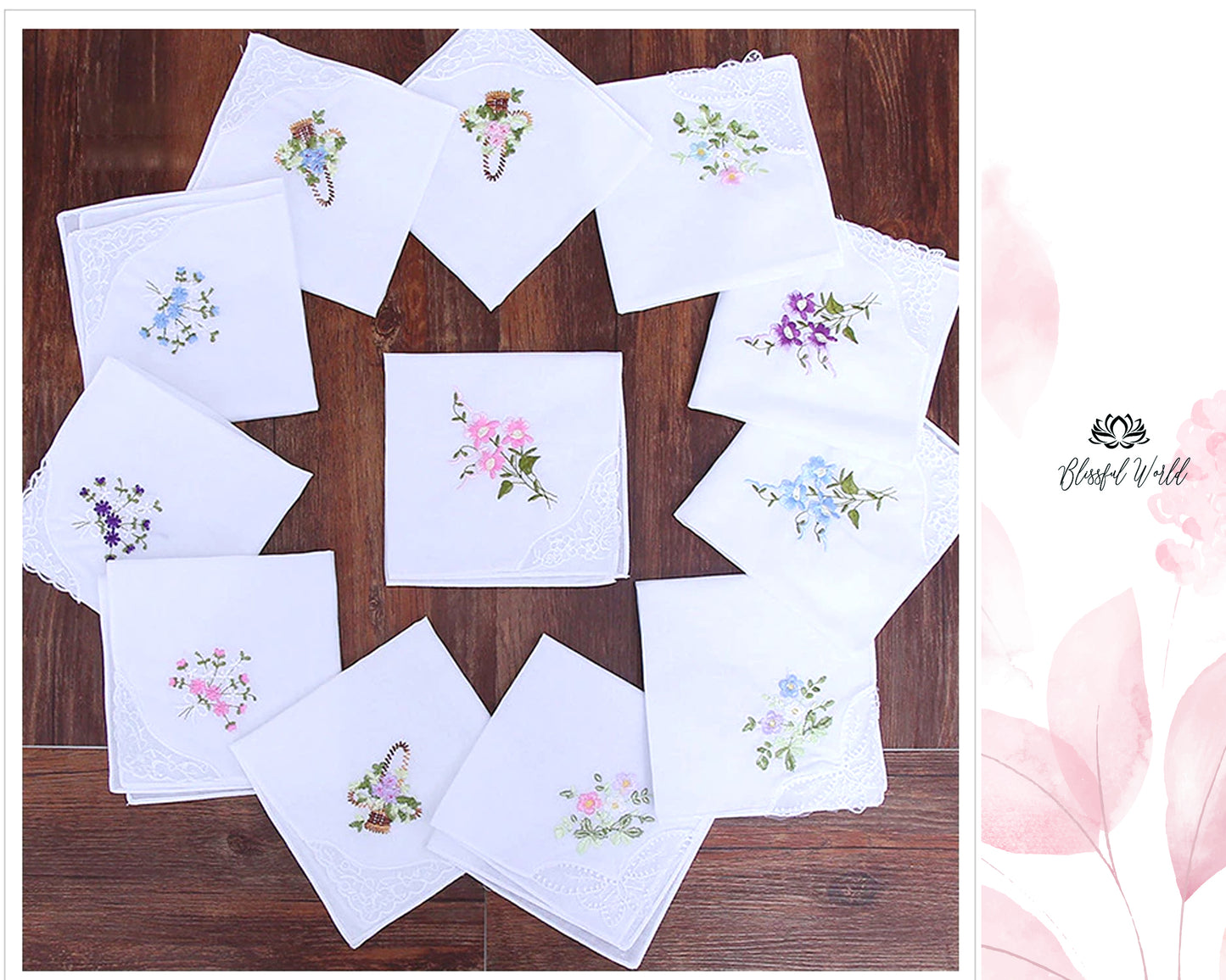 Handmade Gift Custom name linen embroidered Handkerchiefs Personalized Linen Embroidered Handkerchief