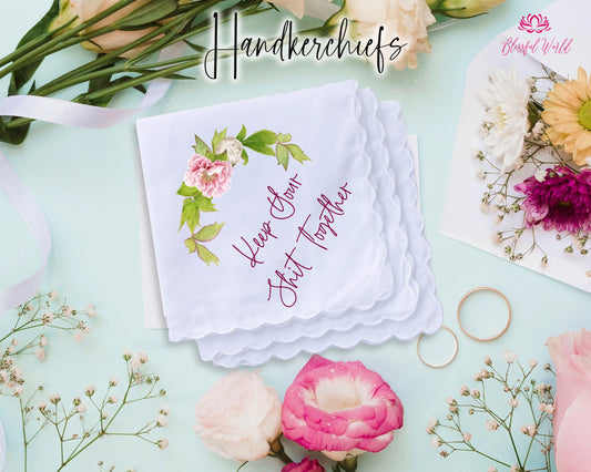 Cotton Floral Wedding Handkerchief, Name & Date Gift for Bride, Something Blue for Daughter on Wedding Day Custom Napkin