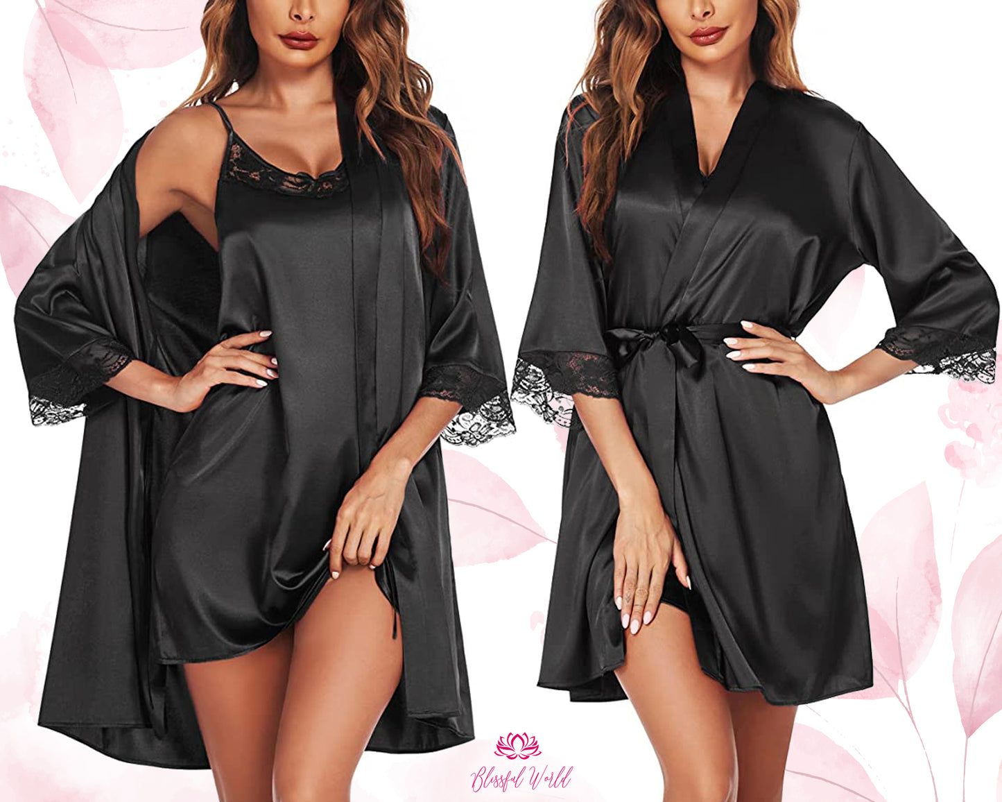 Women's Satin Kimono Robe Silk Bathrobe with Waist Tie Comfortable Nightwear for Relaxation Bridal Dress-Up Loungewear