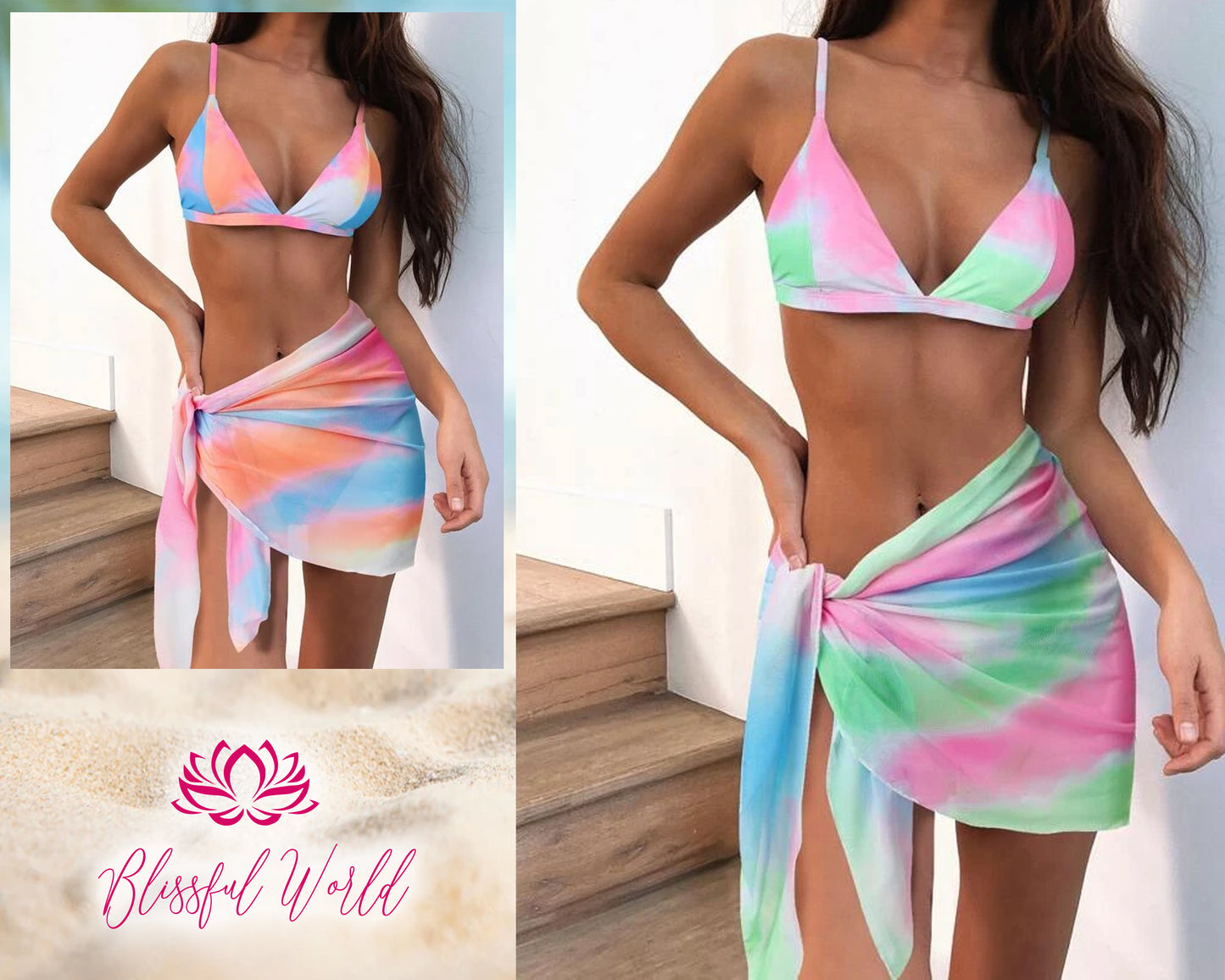 Custom Beach Sarong Wrap with Face Knotted Swimwear Cover up Tropical Flamingos Short Wrap