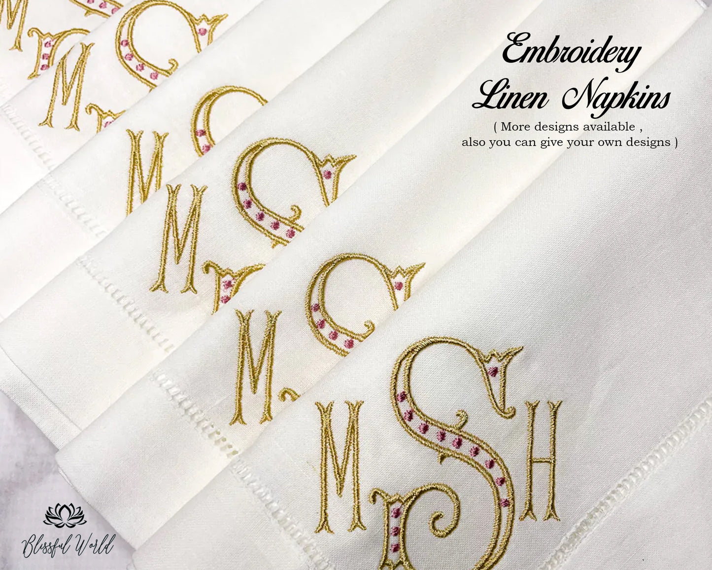 Personalized Linen hemstitched dinner napkins Wedding Gift Anniversary House Warming