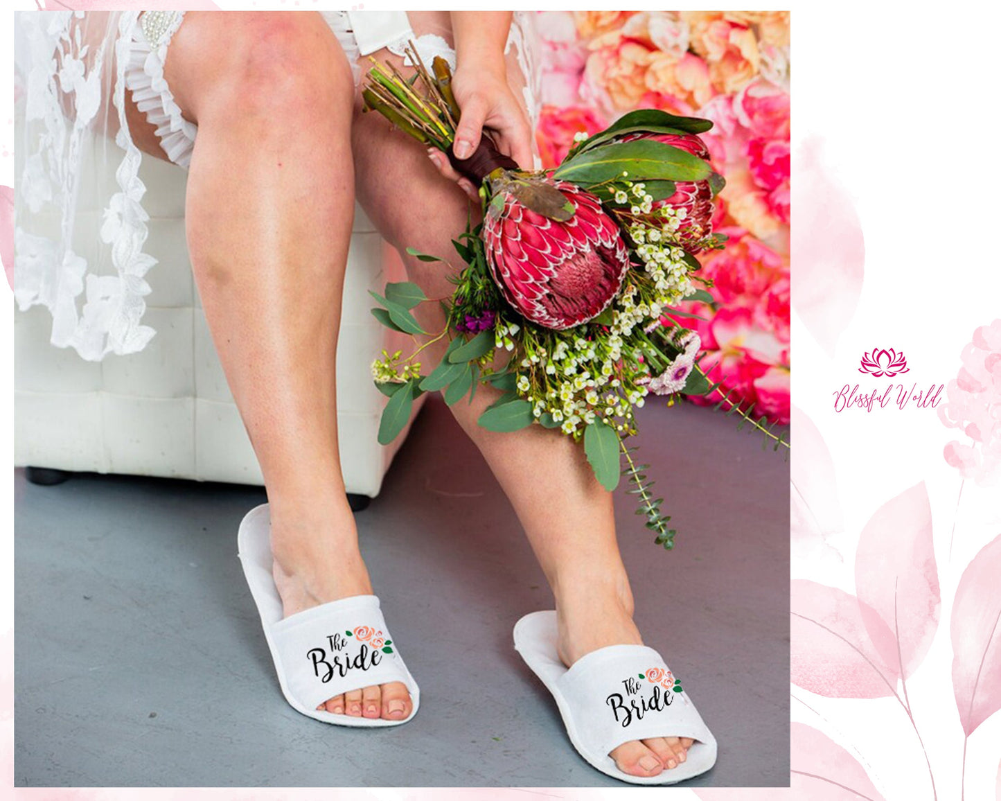 Personalized Wedding Slippers for Bride and Bridesmaids Custom Print Slippers with Names Date & Monogram Durable Digitally Printed