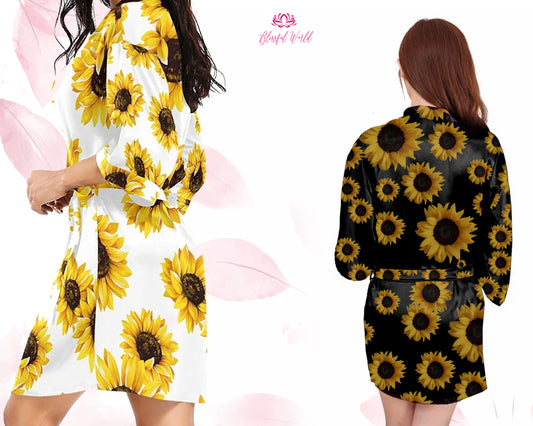 Custom Sunflower Robes Customized Robes Bridesmaid Floral Robes Personalized Robes