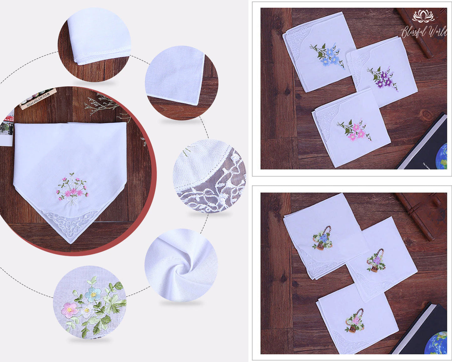 Hand Embroidered Linen Handkerchief Floral Butterfly Wedding Handkerchief Personalized White Cotton Hankies
