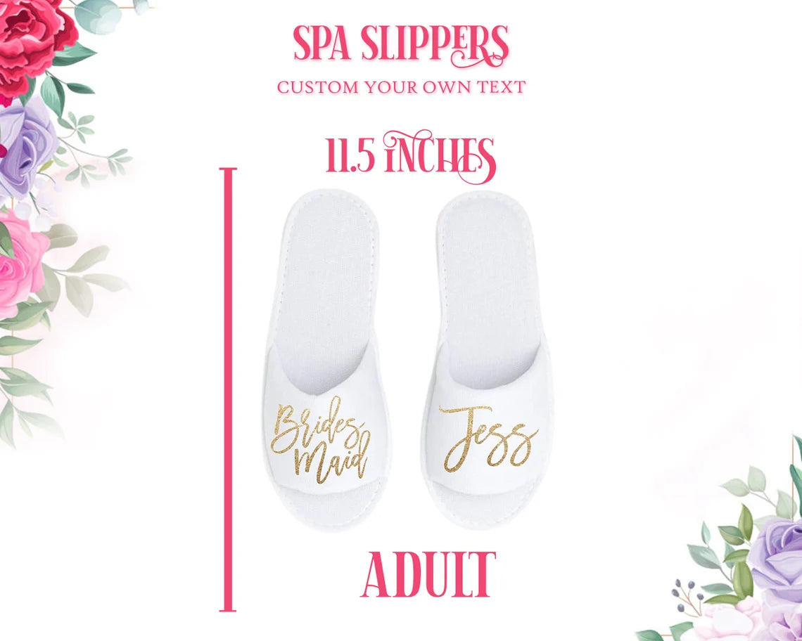 Personalised Flower Girl Spa Slippers - Junior Bridesmaid, Mini Bride, Gift Wedding Kids Adults Spa Wedding Slippers Black Slippers White Slippers