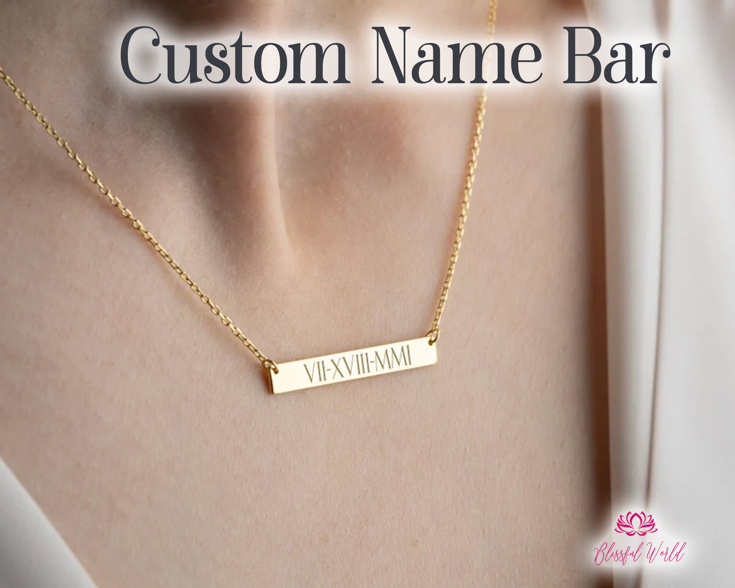 Custom Name Engraved Flat Bar Necklace – Personalized Jewelry Gift for Him/Her