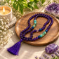 Amethyst Chakra Mala Bead Necklace with Healing Crystals and Tassel