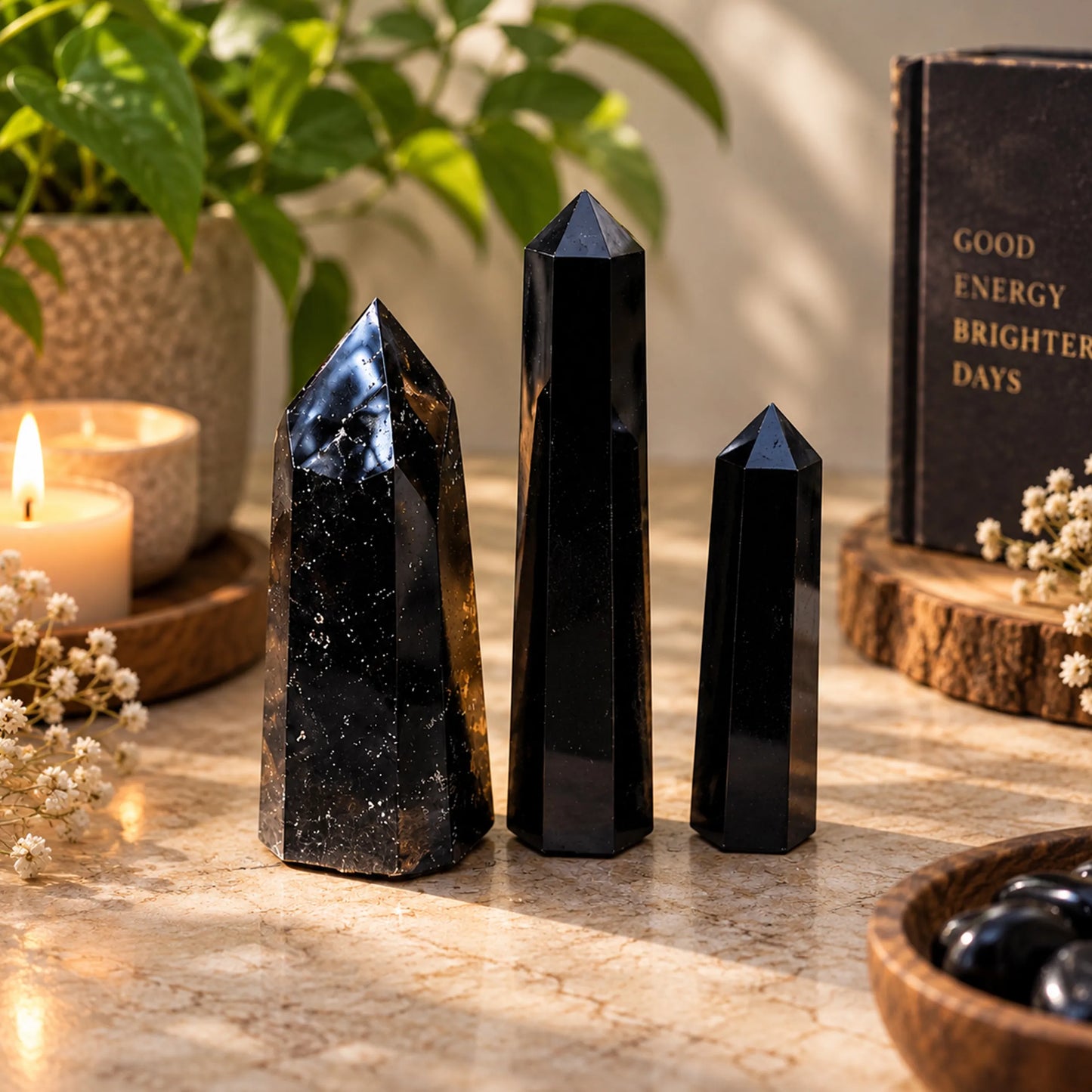 Black Obsidian Crystal Tower Point for Meditation Energy and Home Decor