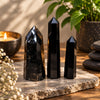Black Obsidian Crystal Tower Point for Meditation Energy and Home Decor