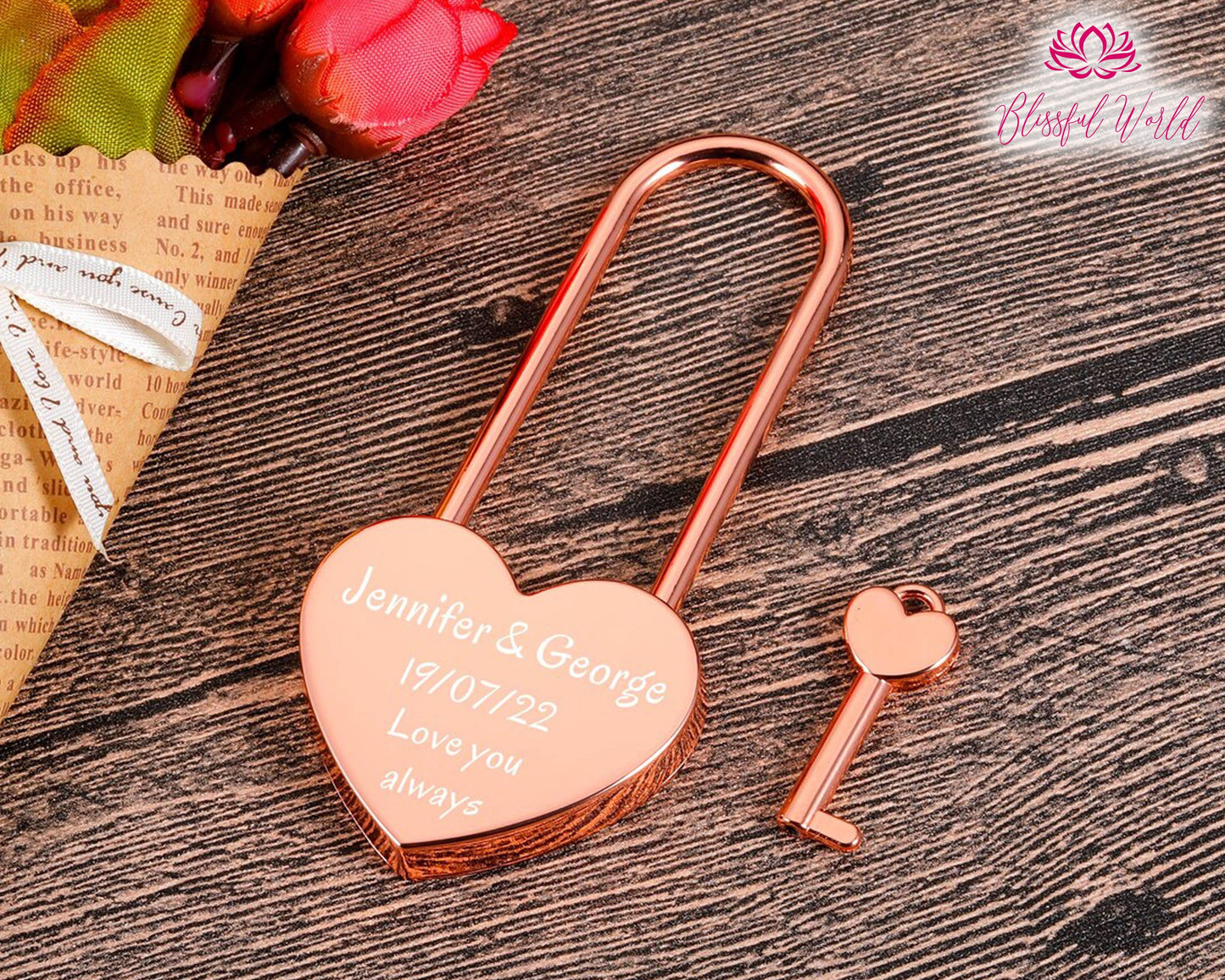 Customized Heart Padlock, Personalized Engraved Padlock, Love Lock, Engraved Lock, Padlock with Key, Engagement Gift, Anniversary Gift.