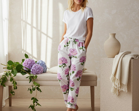 Hydrangea Print Pajama Pants – Chic Floral Sleepwear for Women - Blissful World