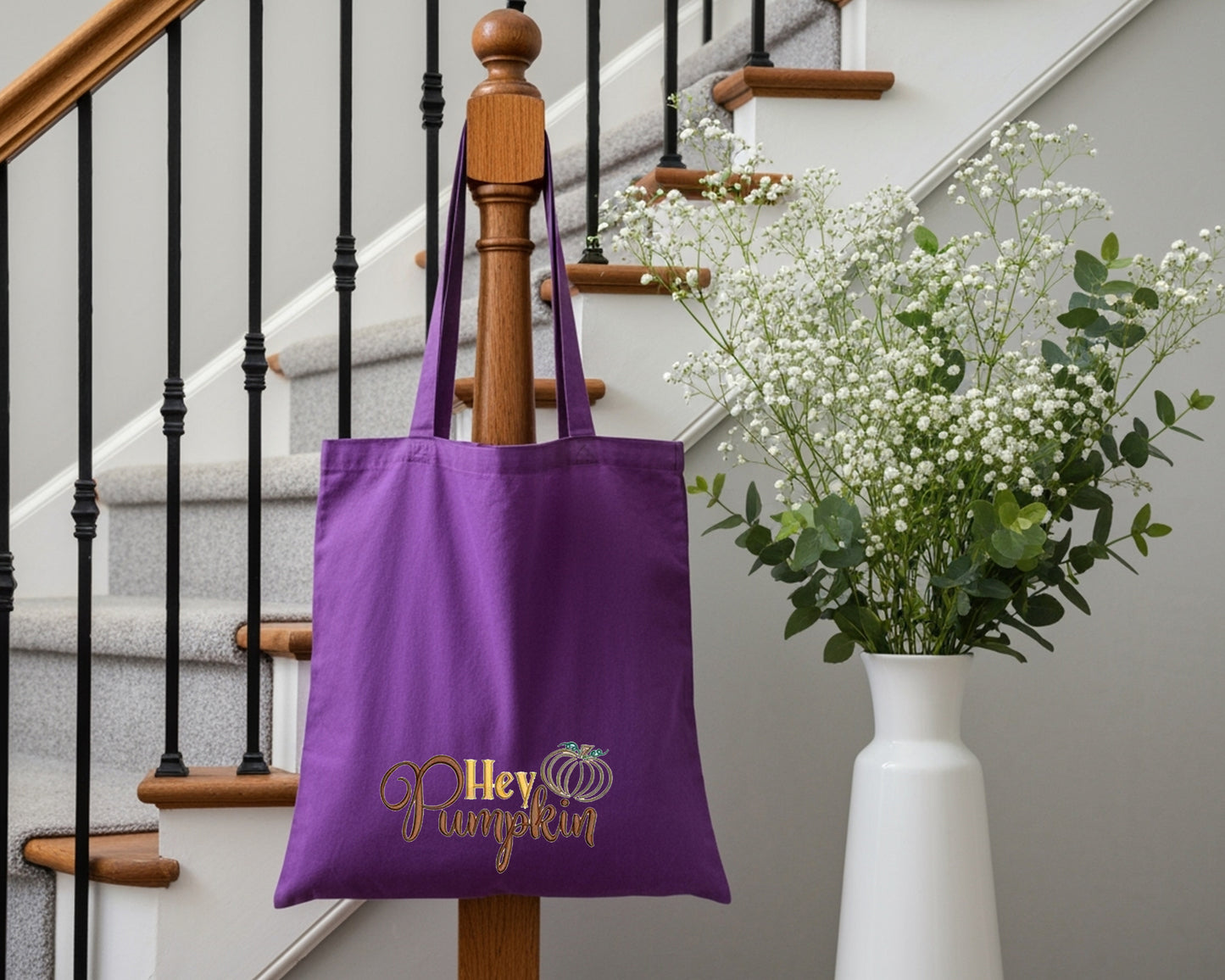 Custom Thanksgiving Embroidery Tote Bag – Festive Fall Design