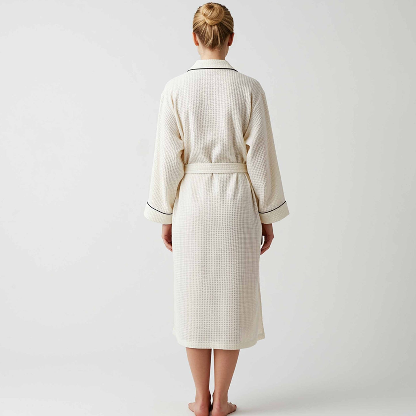 Premium Women’s Waffle Cotton Robe with Piping – Lightweight Spa Robe for Bridesmaid Gifts & Personalized Embroidery