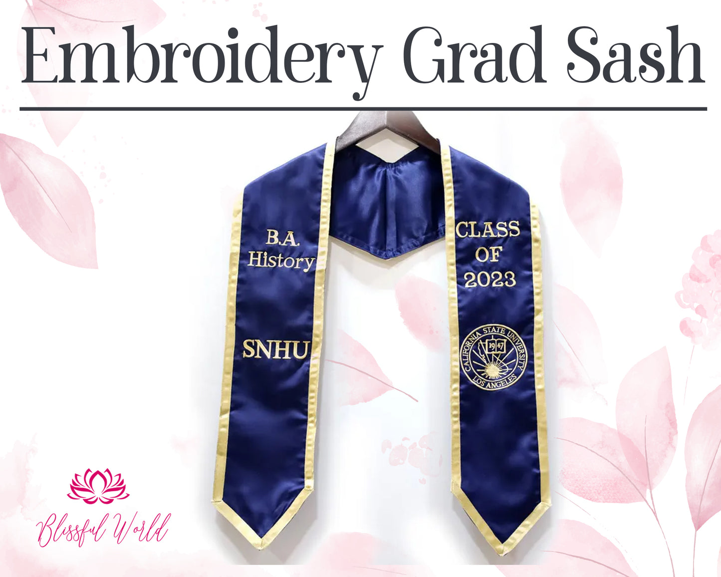 Embroidery Graduation Sash | Custom Embroidered Grad Stoles