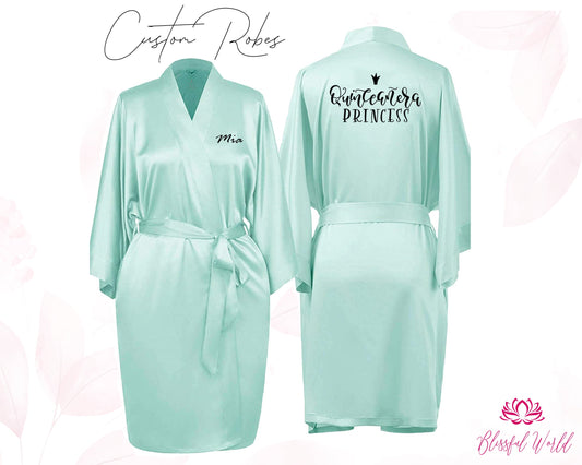 Personalized Robes Custom Robes Mis Quince anos satin robes getting ready satin robes Kimono Robes Mis Quince Robe Birthday Robes Satin Robe