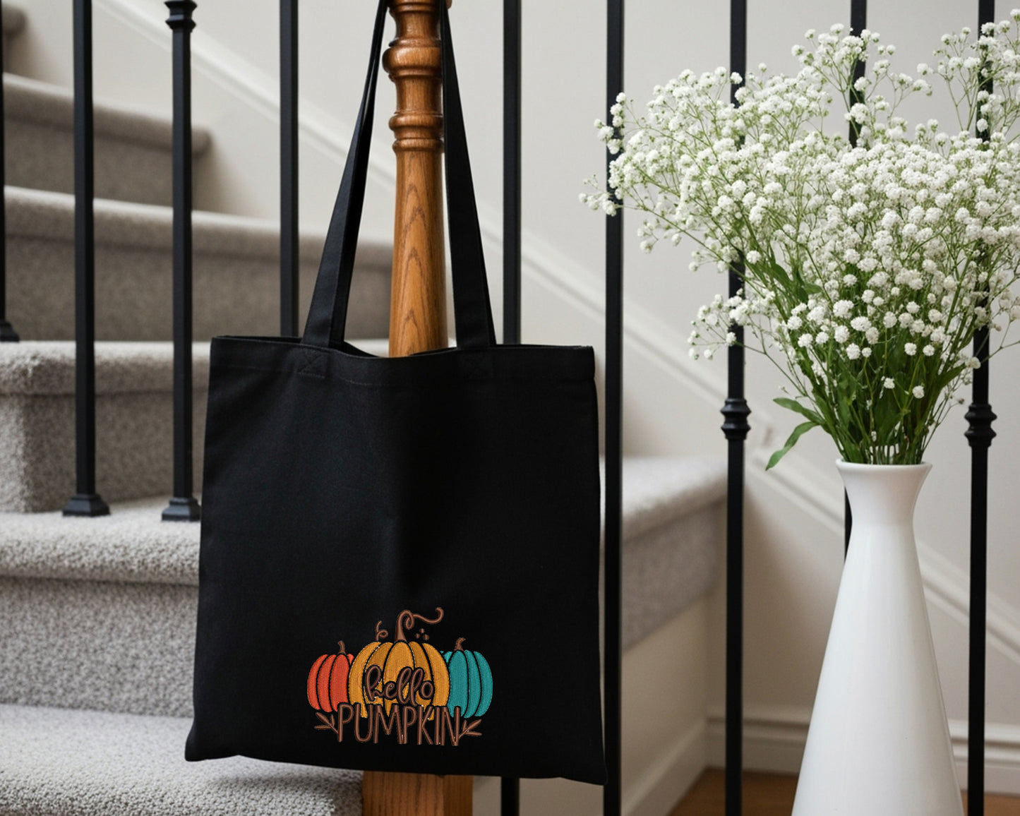 Custom Thanksgiving Embroidery Tote Bag – Festive Fall Design