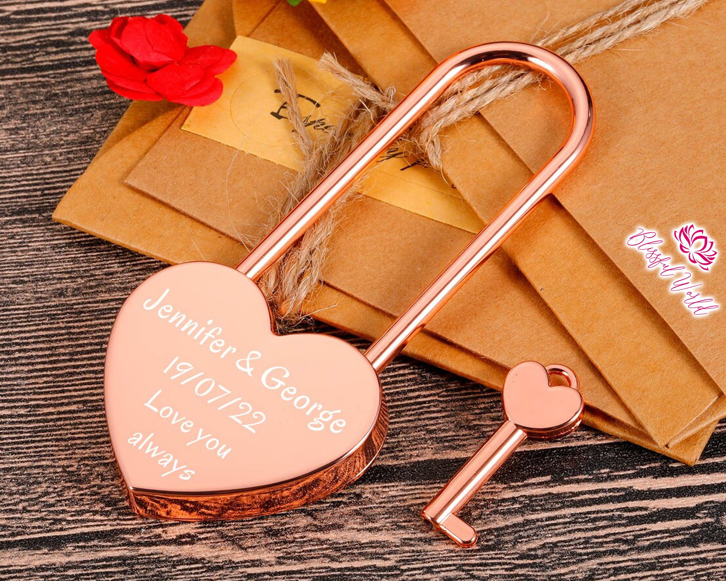 Customized Heart Padlock, Personalized Engraved Padlock, Love Lock, Engraved Lock, Padlock with Key, Engagement Gift, Anniversary Gift.