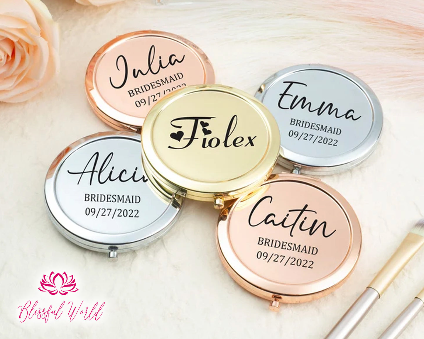 Custom Compact Pocket Folding Mirror Wedding Gift Compact Mirror Personalized Makeup Mirror Bachelorette Bridal Shower Party Favors