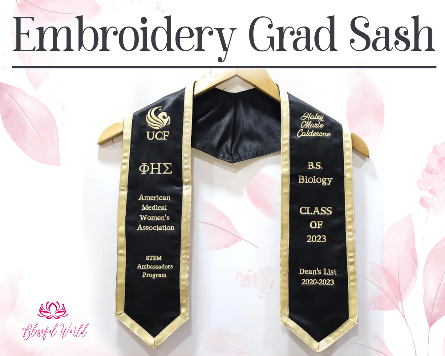 Embroidery Graduation Sash | Custom Embroidered Grad Stoles